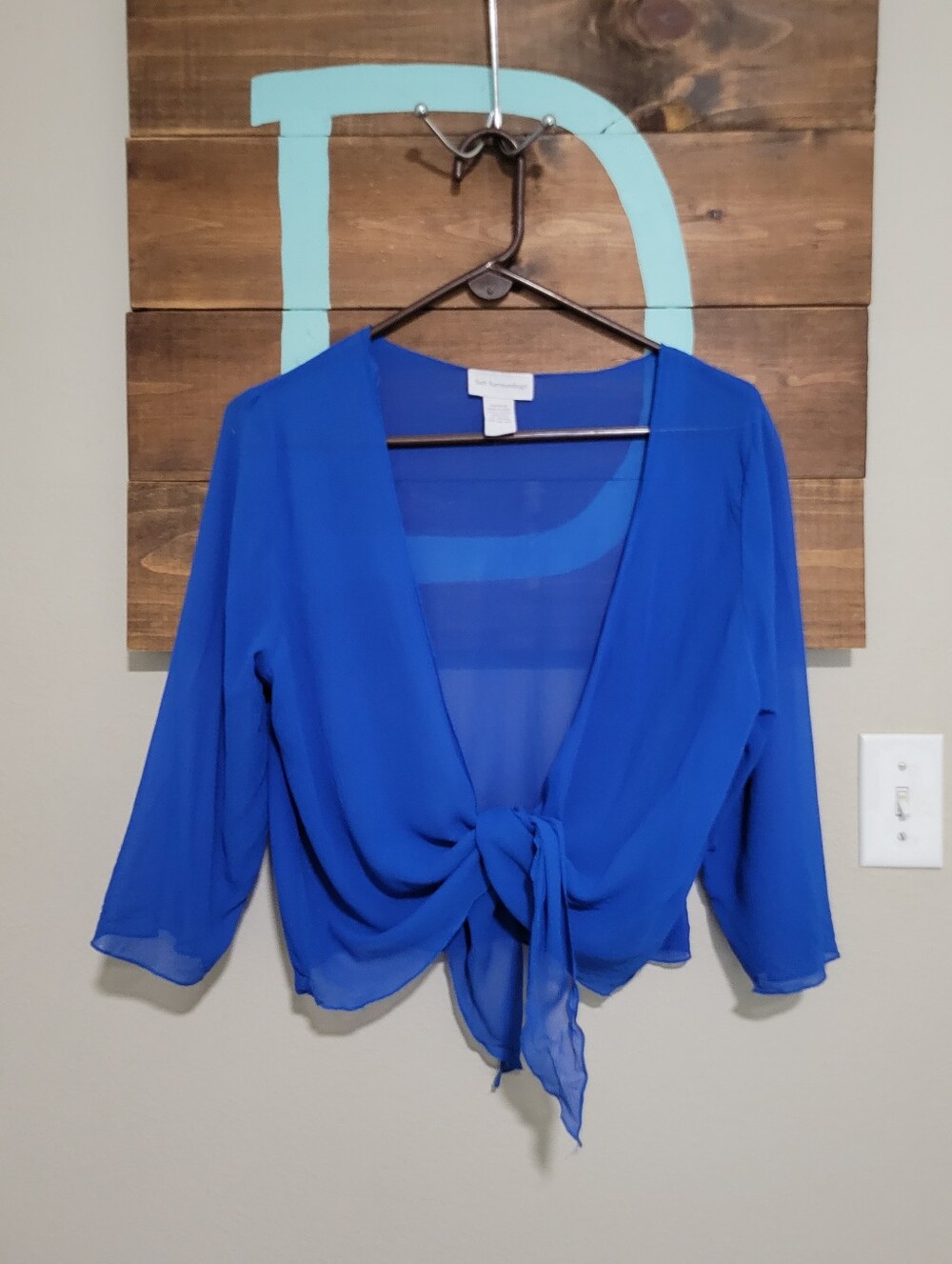 Soft Surroundings Cobalt Blue Silk Tie-Front Sheer Bolero Blouse Large